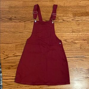 Burgundy overall denim dress